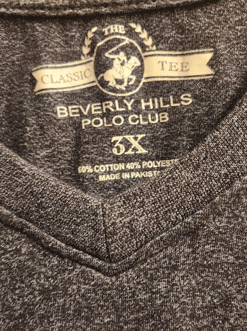Beverly Hills Polo Club Men’s Dark Heather Gray V-Neck Tee - 3X